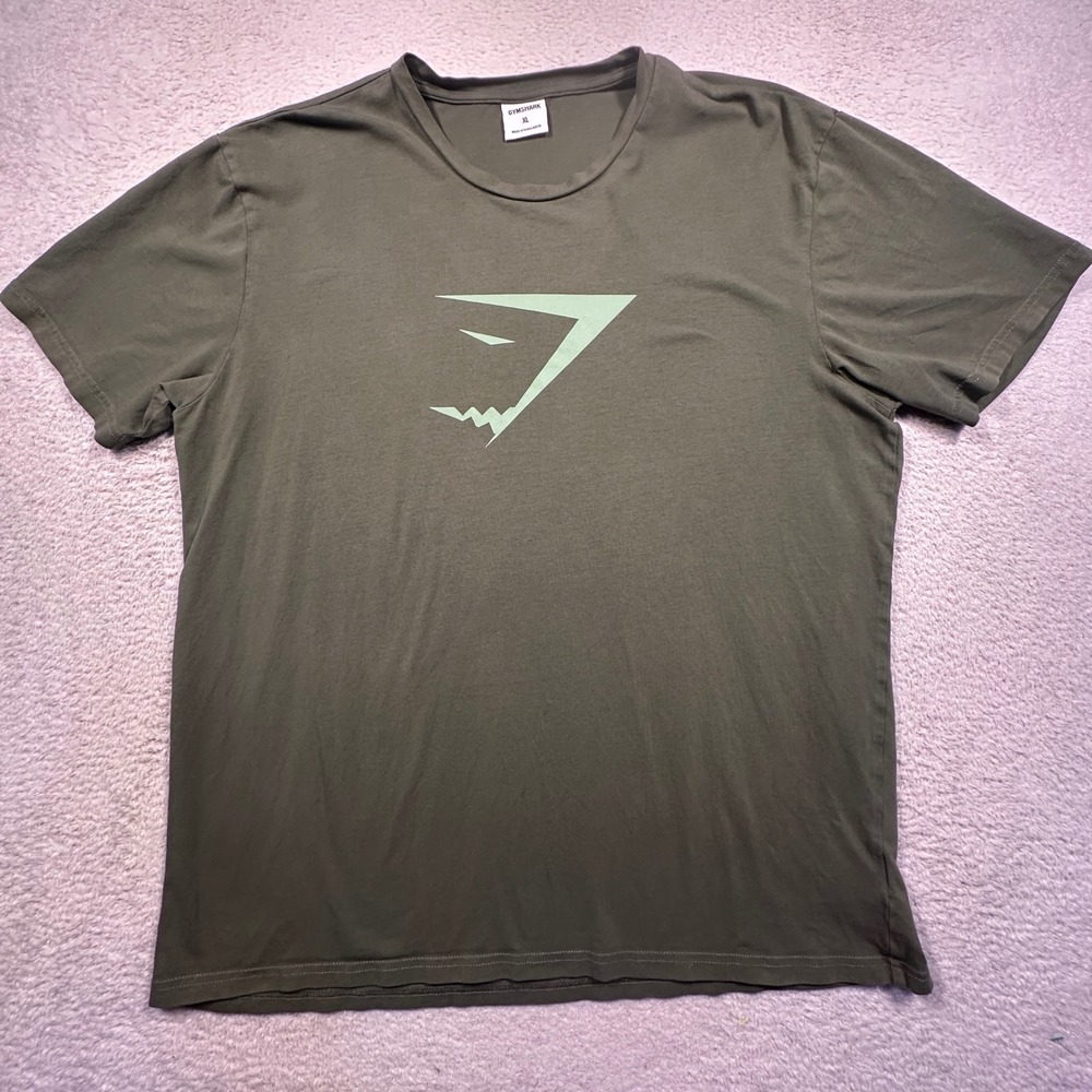 Gymshark Olive Green Short Sleeve Tee with Mint Logo